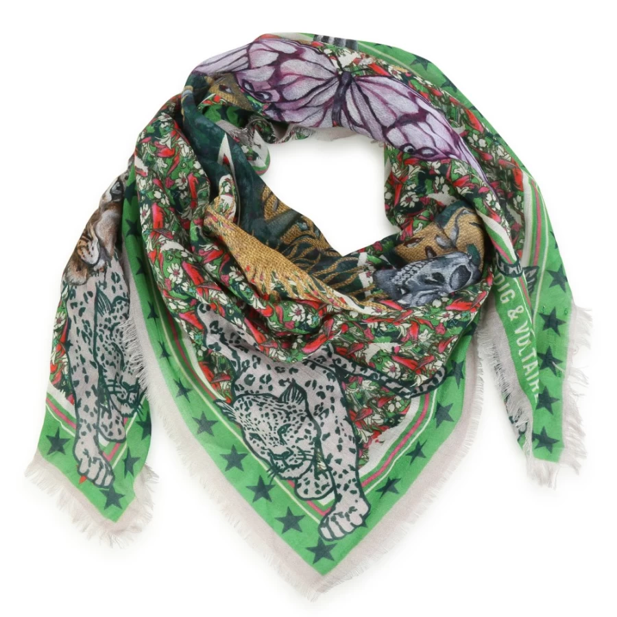 ZADIG & VOLTAIRE Khaki Logo Print Scarf for Girls - Stylish Fashion Accessory