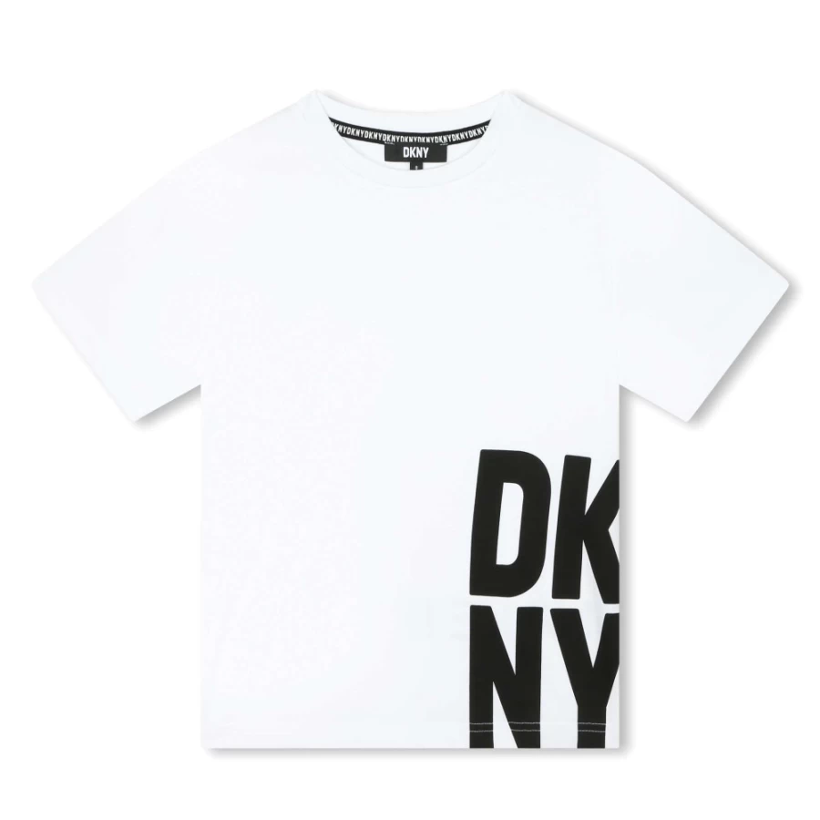 DKNY Girls' White Short-Sleeved Cotton T-Shirt for Casual Wear