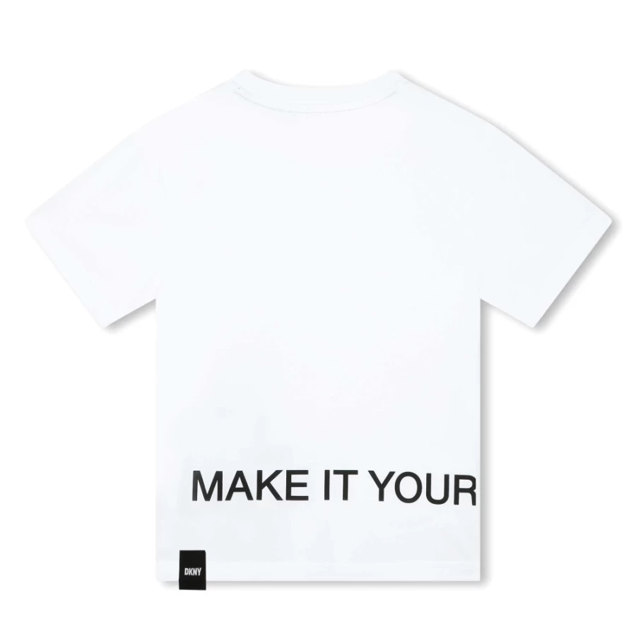 DKNY Girls' White Short-Sleeved Cotton T-Shirt for Casual Wear