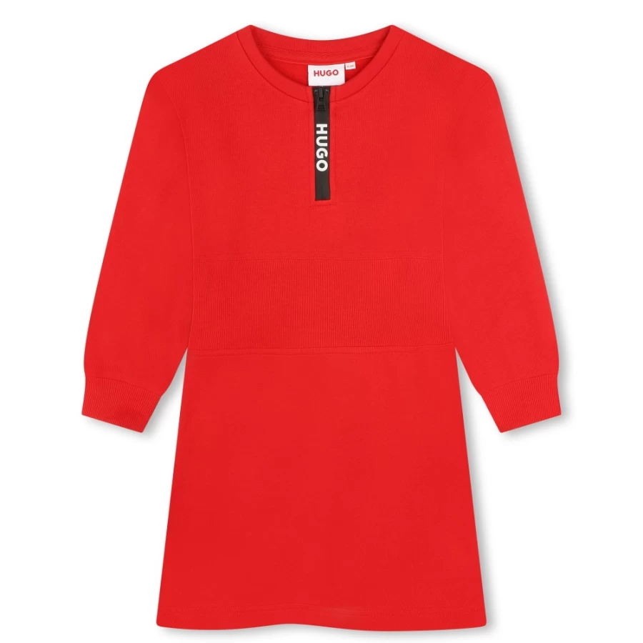 HUGO Bright Red Fleece Cinch-Waist Dress for Girls