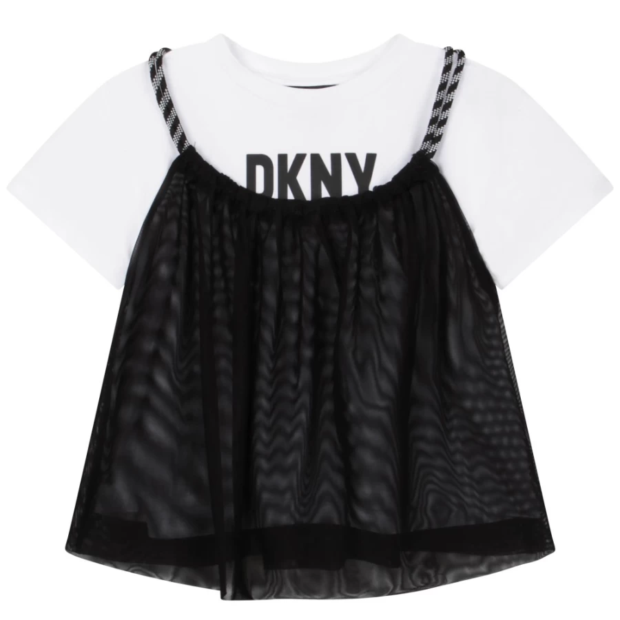 DKNY Girls' Black 2-In-1 T-Shirt | Stylish & Comfortable Dual-Layer Top