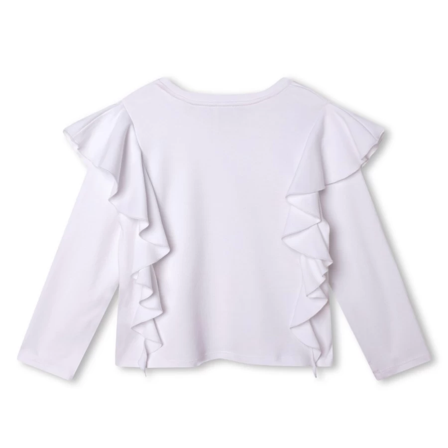 Givenchy White Ruffled Cotton T-Shirt for Girls
