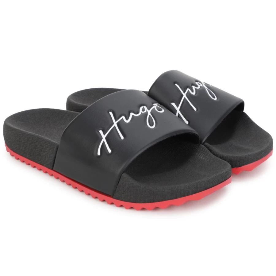 HUGO Girls Black Slides With Signature Logo - Stylish & Comfortable Footwear