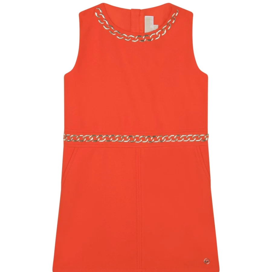 MICHAEL KORS Peach Flared Dress for Girls with Stud Embellishments