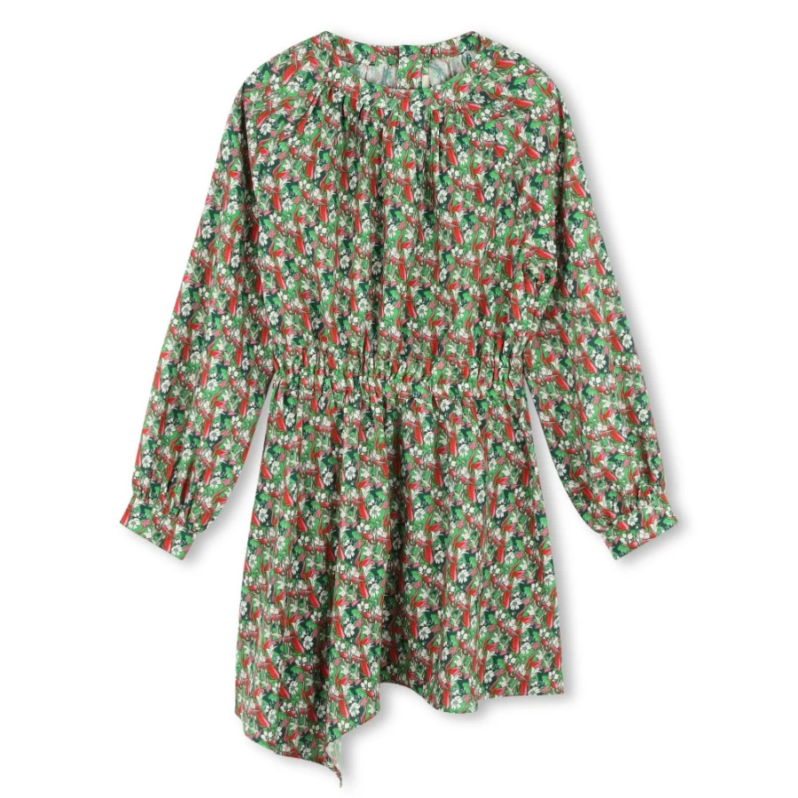 ZADIG & VOLTAIRE Girls' Lime Asymmetric Floral Dress - Chic Flower Design