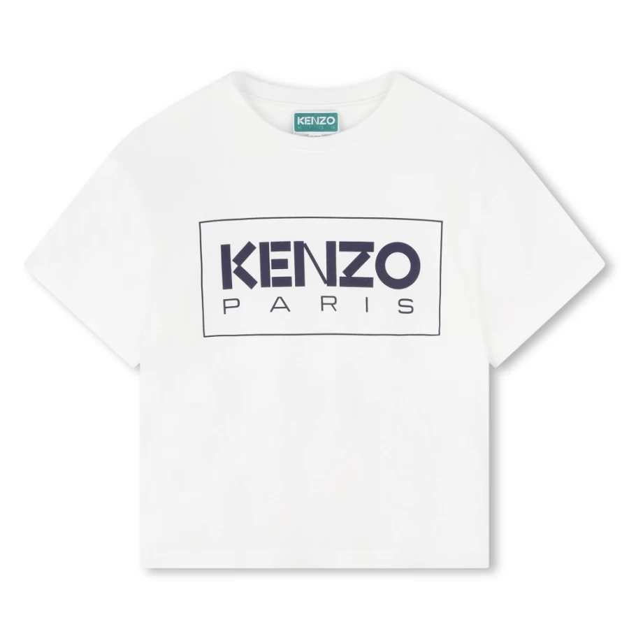 KENZO KIDS Girls Ivory Short-Sleeved Cotton T-Shirt for Casual Wear