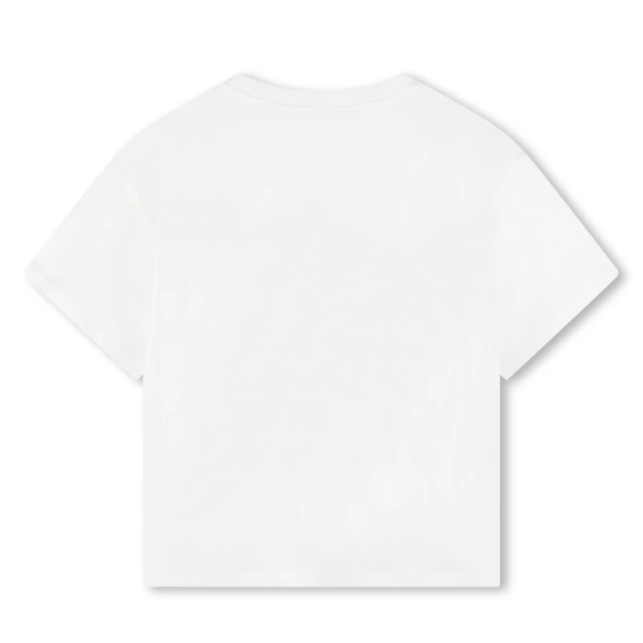 KENZO KIDS Girls Ivory Short-Sleeved Cotton T-Shirt for Casual Wear
