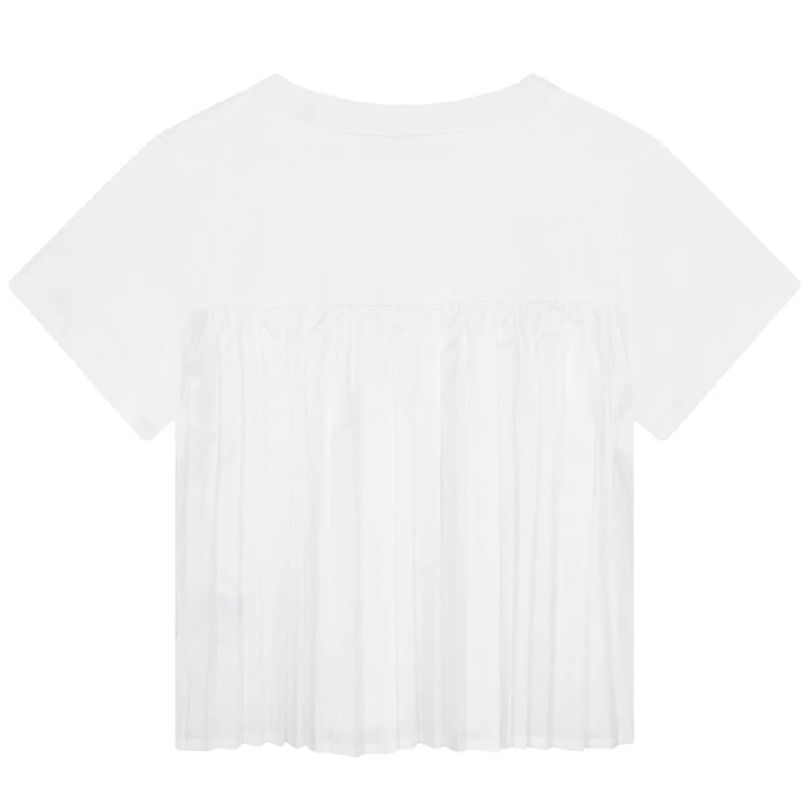 MICHAEL KORS Girls' White Pleated-Back T-Shirt | Casual Chic Top