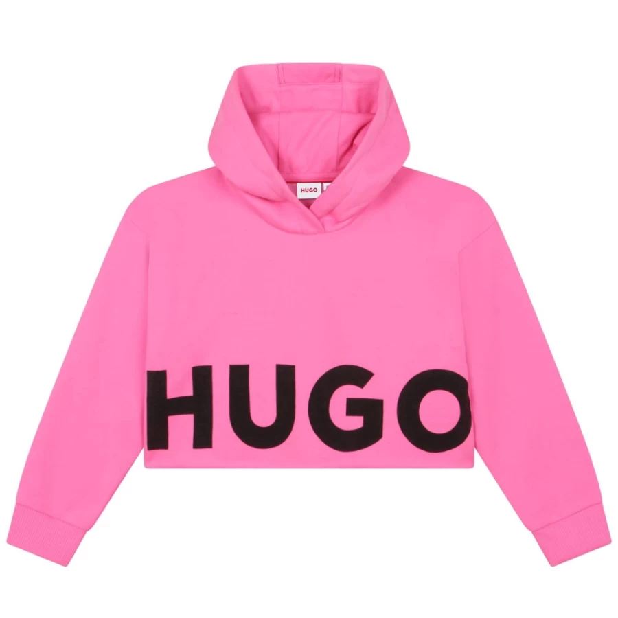 HUGO Pink Hooded Sweatshirt for Girls - Soft Cotton Pullover with Hood