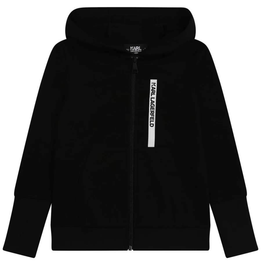 KARL LAGERFELD KIDS Black Hooded Jogging Cardigan for Girls