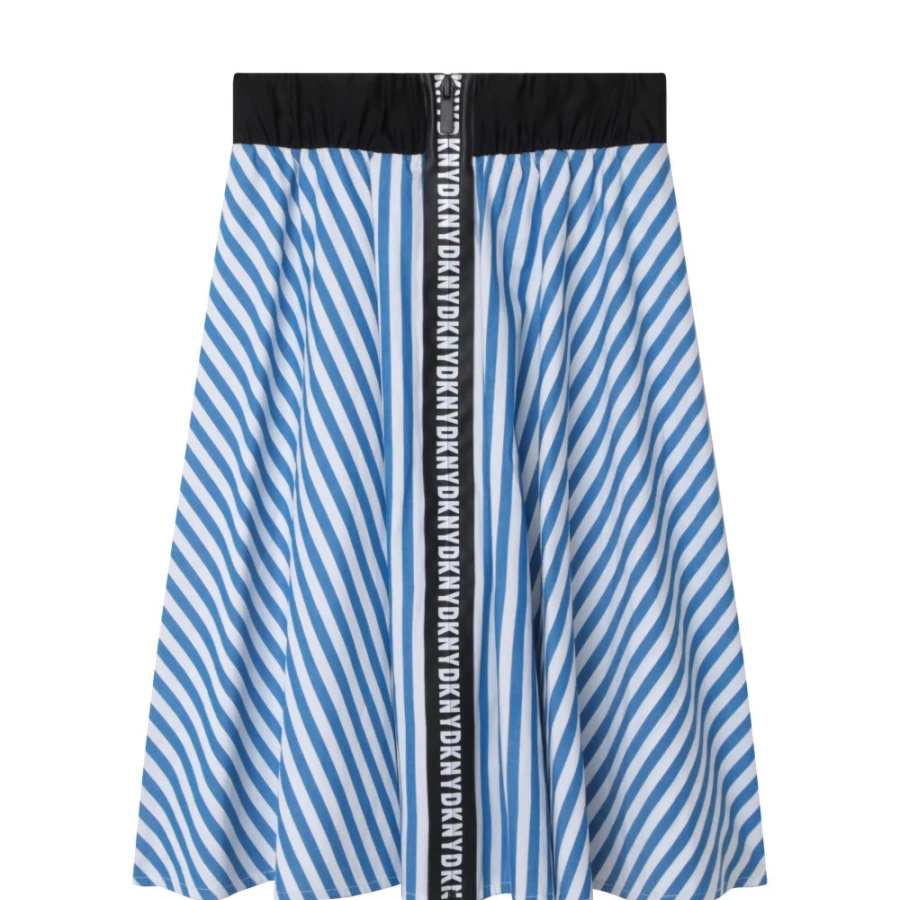 DKNY Girls' White & Blue Striped Cotton Poplin Skirt