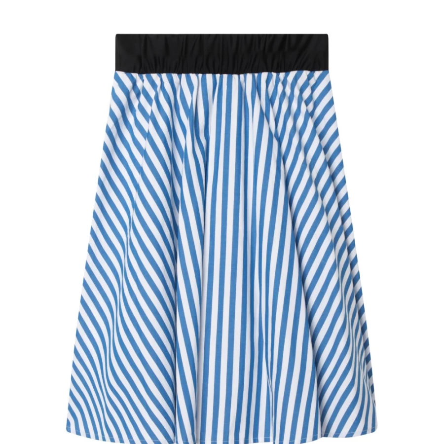 DKNY Girls' White & Blue Striped Cotton Poplin Skirt
