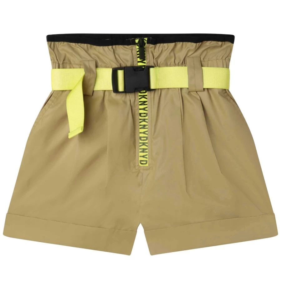 DKNY Olive Belted Shorts for Girls - Stylish & Comfortable Waistband Shorts