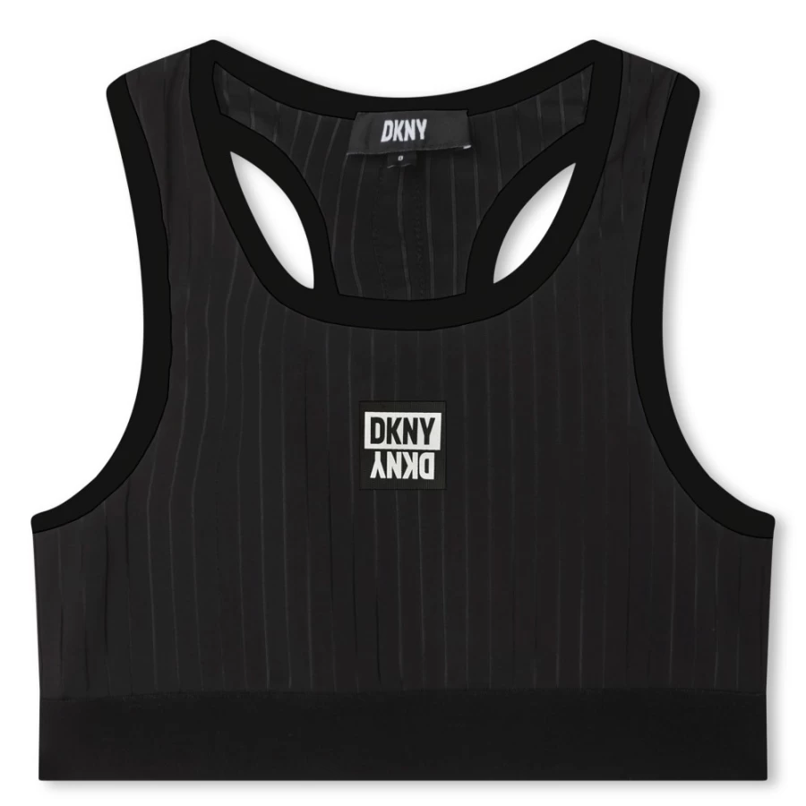 DKNY Girls' Black Striped Sports Bra - Breathable Workout Top for Active Teens