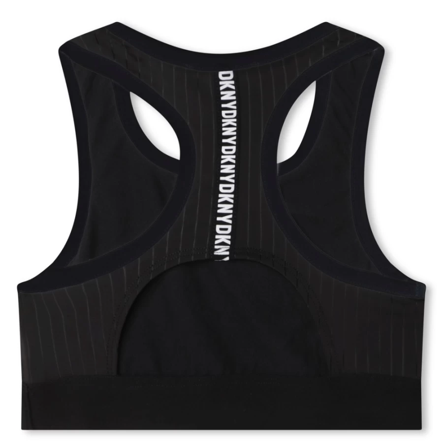 DKNY Girls' Black Striped Sports Bra - Breathable Workout Top for Active Teens