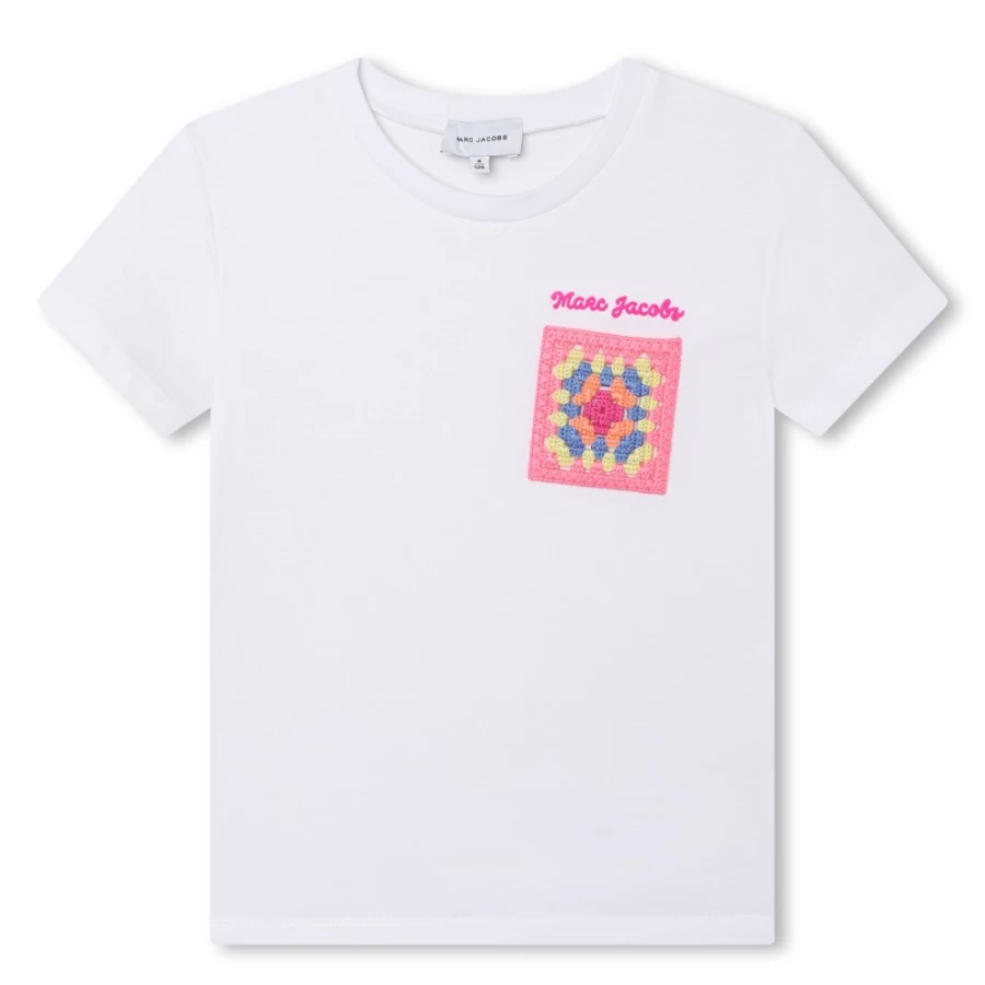MARC JACOBS Girls White Crochet Pocket T-Shirt