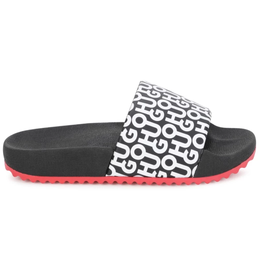 HUGO Girl's Black Logo Print Slides Sandals