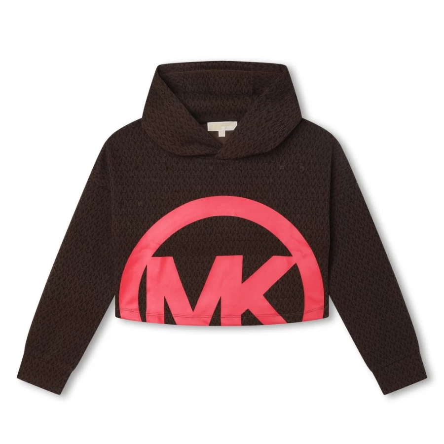 MICHAEL KORS Girls' Chocolate Brown Cropped Hoodie - Casual Pullover Sweatshirt for Teens