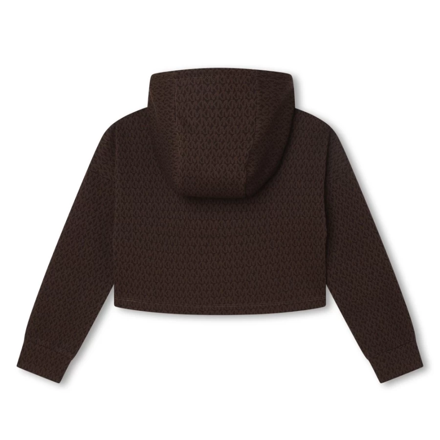 MICHAEL KORS Girls' Chocolate Brown Cropped Hoodie - Casual Pullover Sweatshirt for Teens