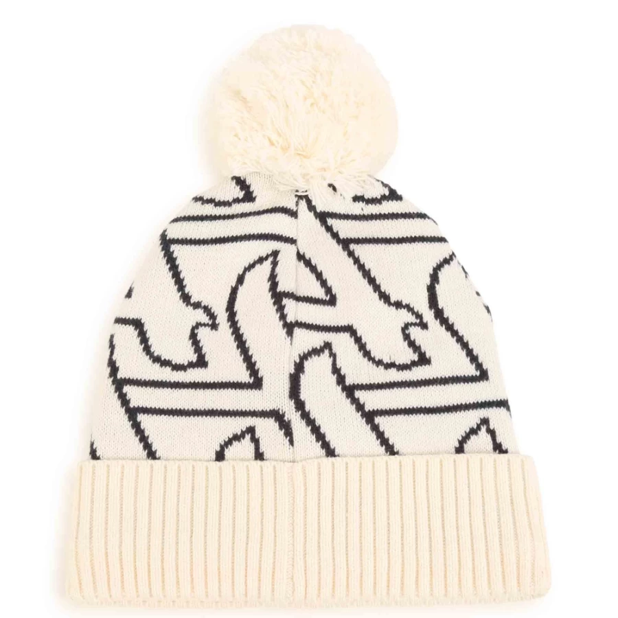 AIGLE Ivory Pompom Hat for Girls - Warm Unisex Winter Beanie