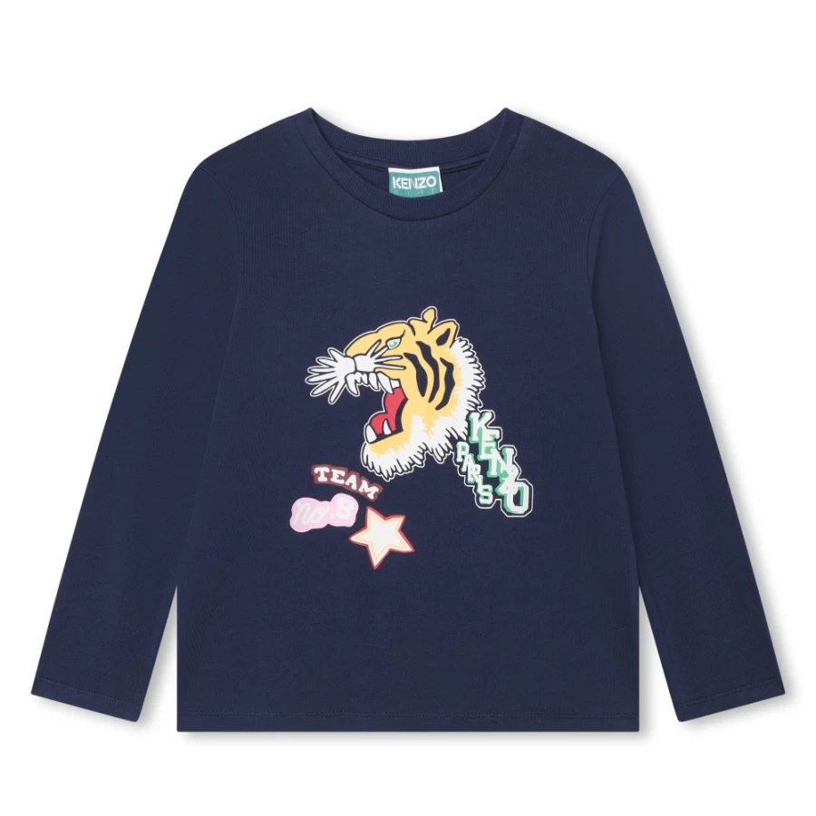 KENZO KIDS Girls Navy Long-Sleeved T-Shirt for Kids