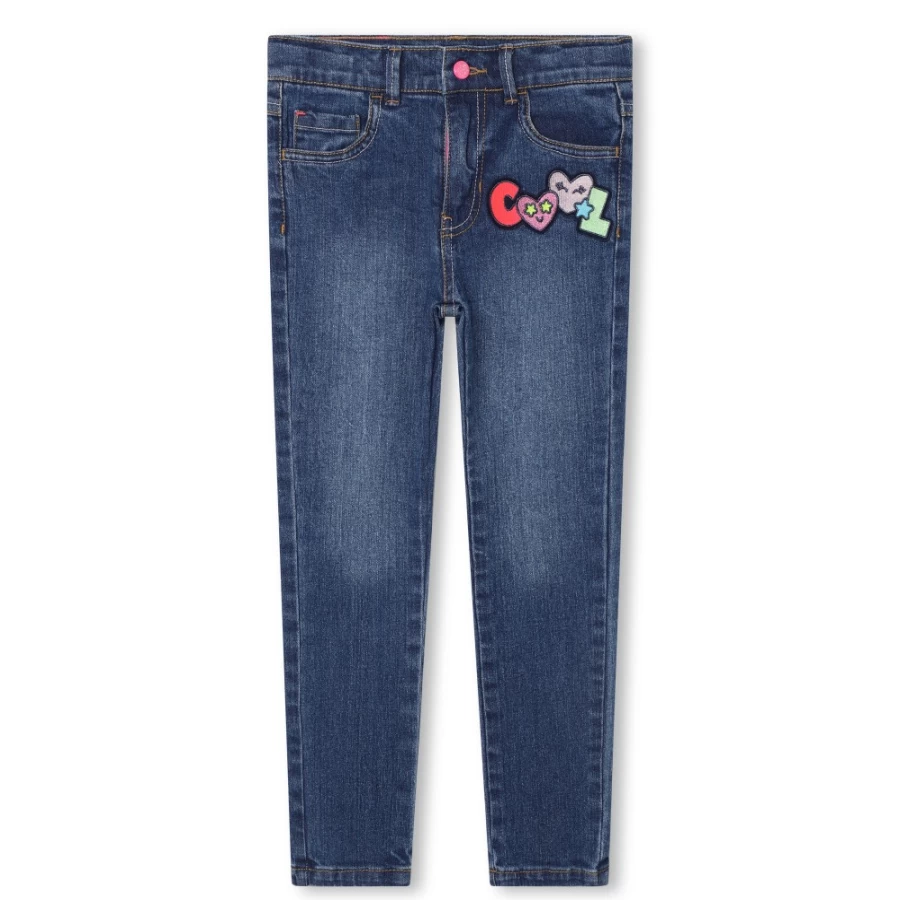 BILLIEBLUSH Girls' Adjustable Denim Blue Cotton Jeans for Comfort & Style