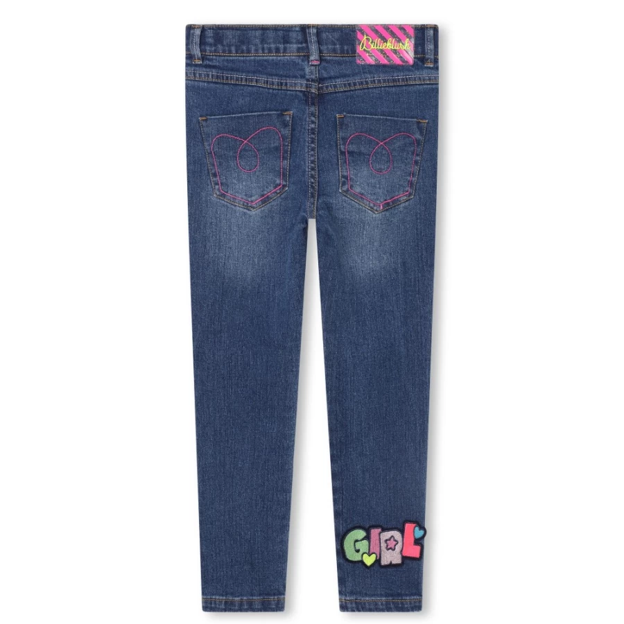 BILLIEBLUSH Girls' Adjustable Denim Blue Cotton Jeans for Comfort & Style