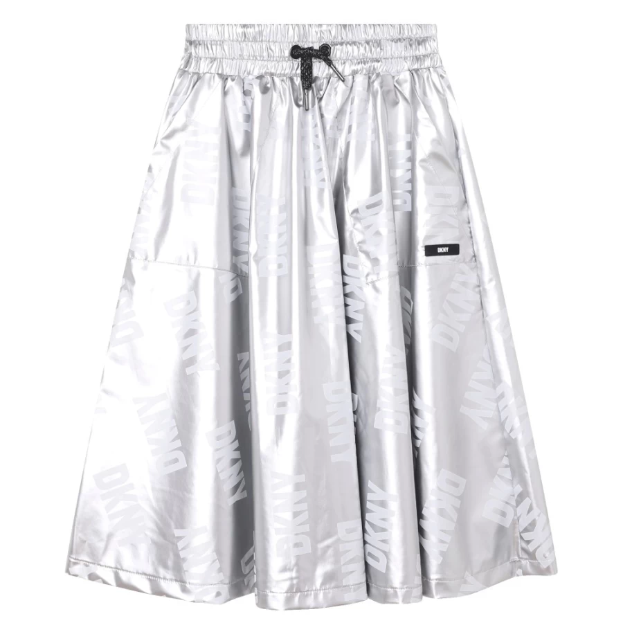 DKNY Light Grey Metallic Coated Canvas Skirt for Girls
