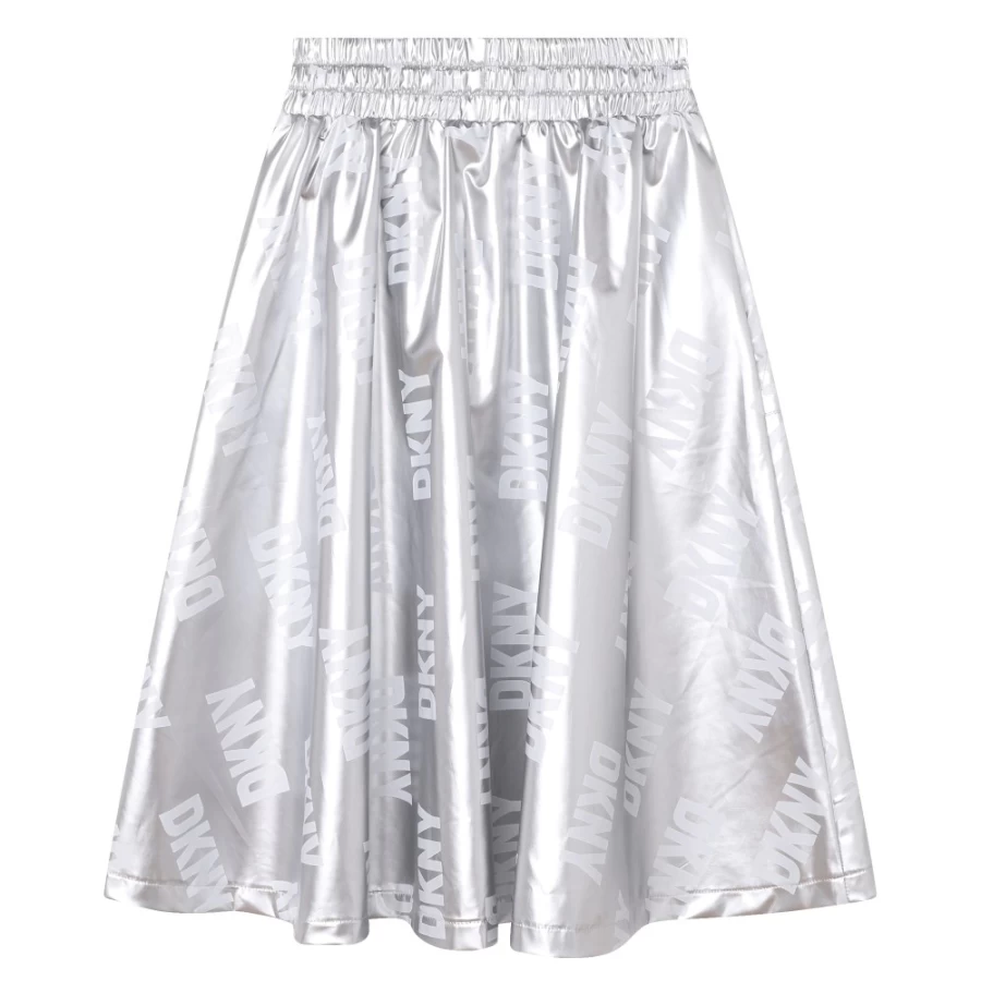 DKNY Light Grey Metallic Coated Canvas Skirt for Girls