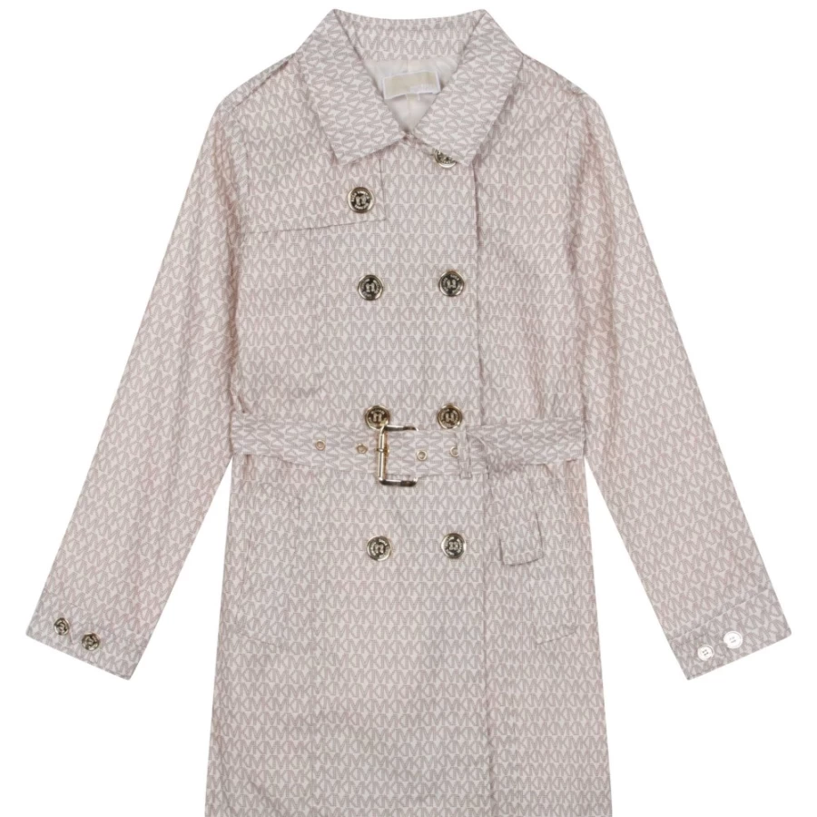 MICHAEL KORS Ivory Belted Printed Raincoat for Girls