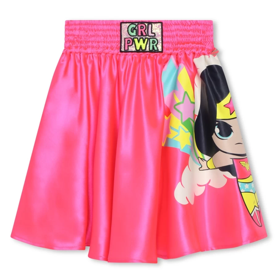 BILLIEBLUSH Pink Satin Skater Skirt for Girls - Flowy A-Line Midi Skirt