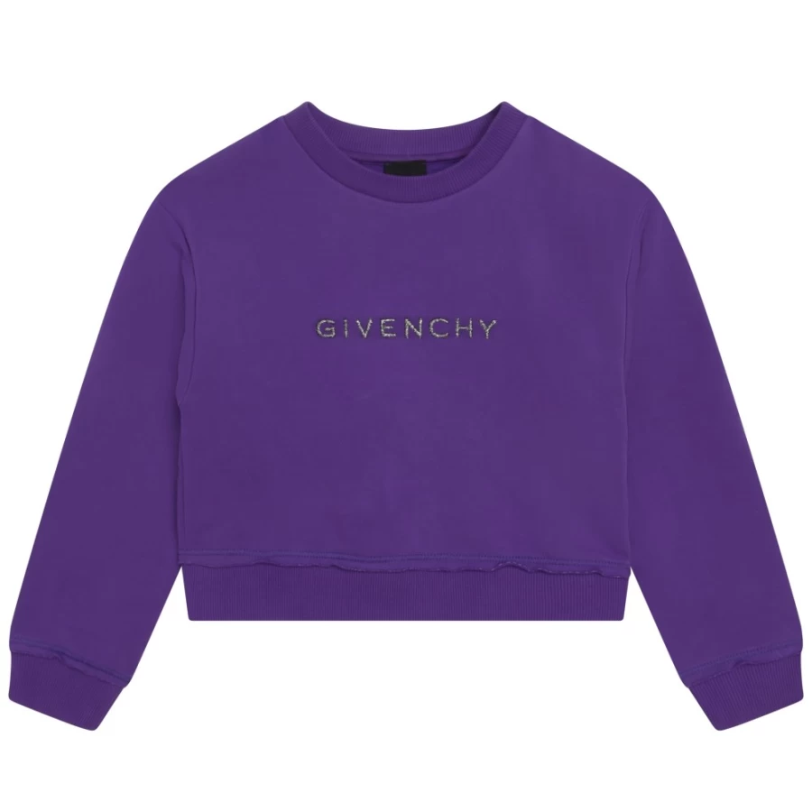 Givenchy Pale Blue Embroidered Sweatshirt for Girls - Short Sleeve Casual Top