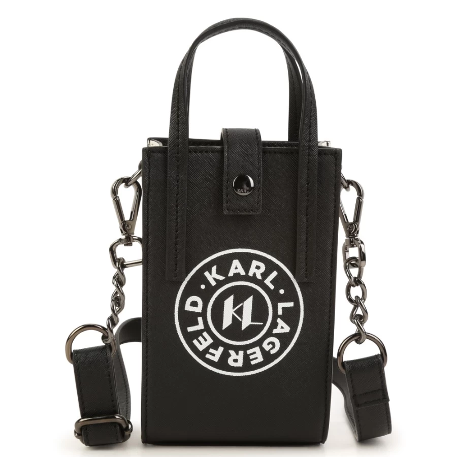 KARL LAGERFELD KIDS Girls Black Phone Crossbody Bag with Adjustable Strap