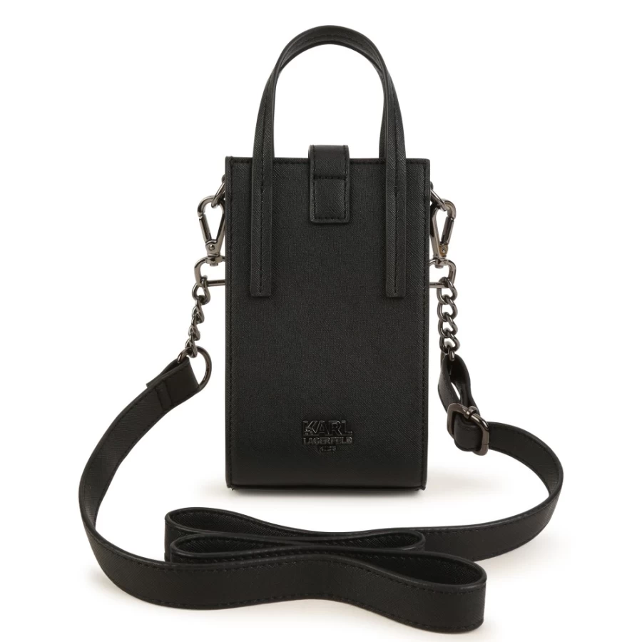 KARL LAGERFELD KIDS Girls Black Phone Crossbody Bag with Adjustable Strap