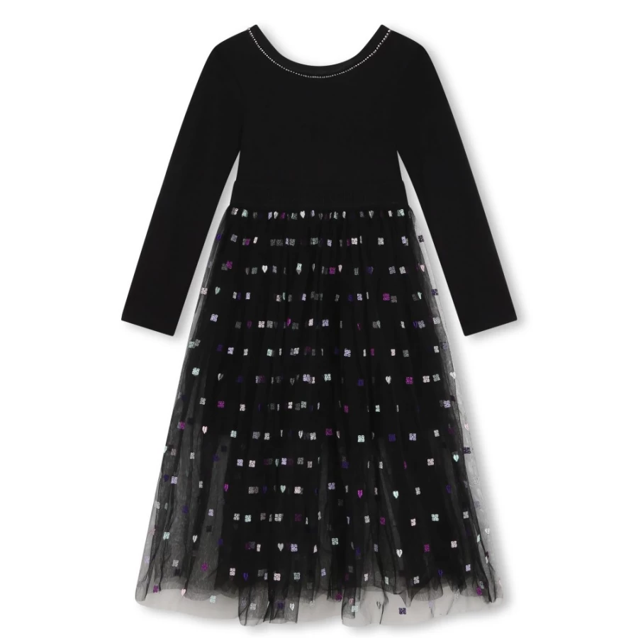 GIVENCHY Black Bi-Material Embroidered Dress for Girls