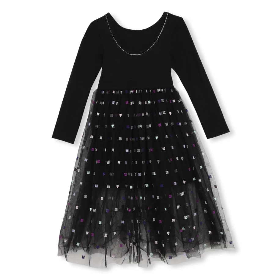 GIVENCHY Black Bi-Material Embroidered Dress for Girls