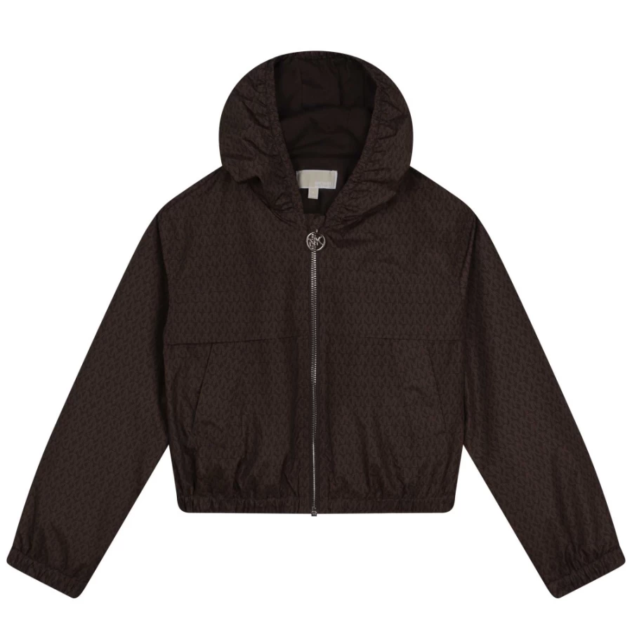 MICHAEL KORS Girls' Chocolate Brown Hooded Zip-Up Windbreaker Jacket