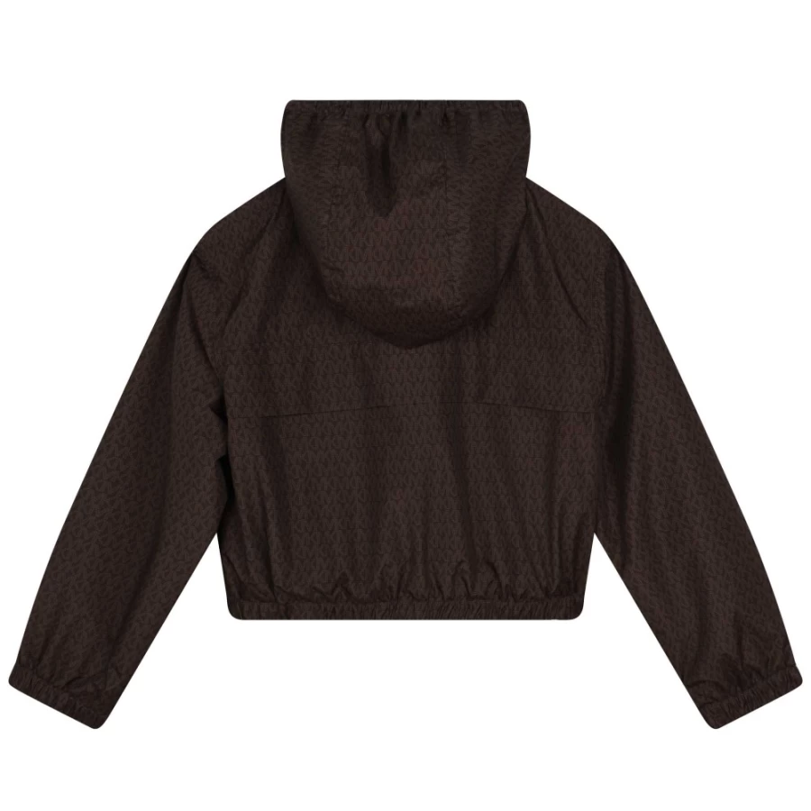 MICHAEL KORS Girls' Chocolate Brown Hooded Zip-Up Windbreaker Jacket
