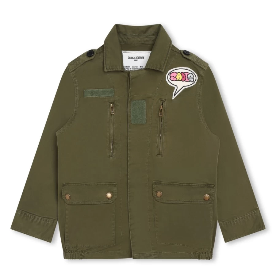 ZADIG & VOLTAIRE Girls' Khaki Embroidered Cotton Jacket for Kids