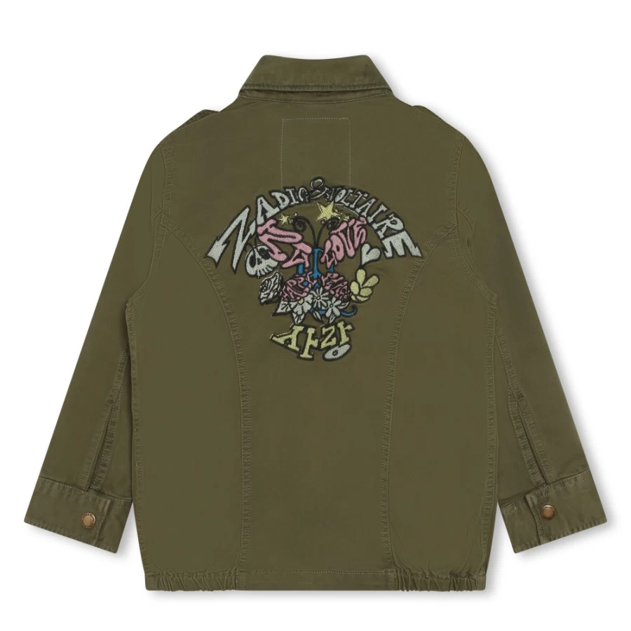 ZADIG & VOLTAIRE Girls' Khaki Embroidered Cotton Jacket for Kids