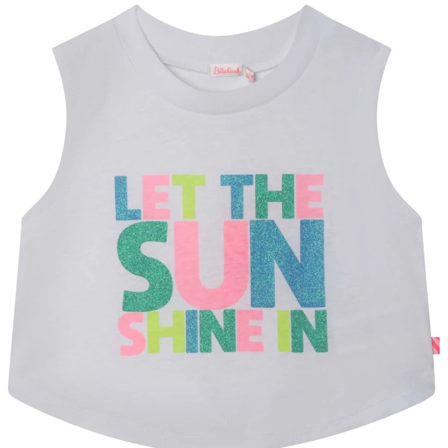 BILLIEBLUSH Girls Cotton Vest Top - White Soft Comfortable Sleeveless Shirt for Kids