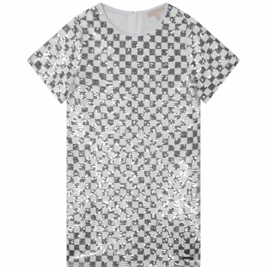 MICHAEL KORS Girl's Grey & White Chequered Straight Dress