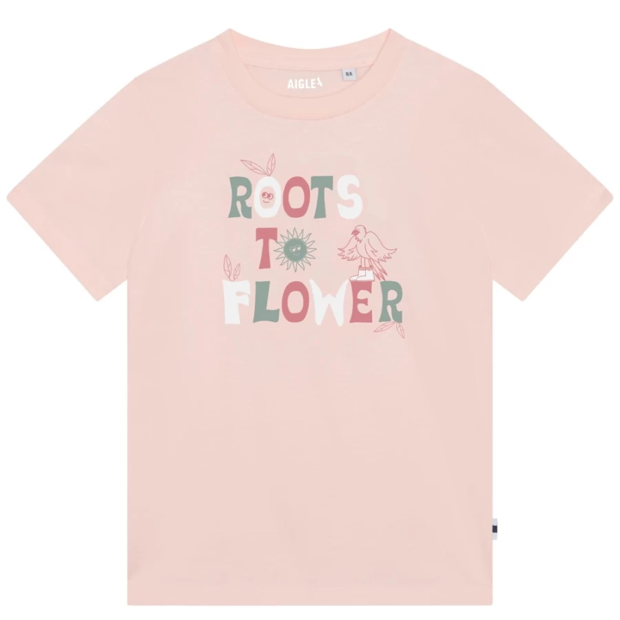 AIGLE Girls Washed Pink Printed T-Shirt - Front Graphic Cotton Tee