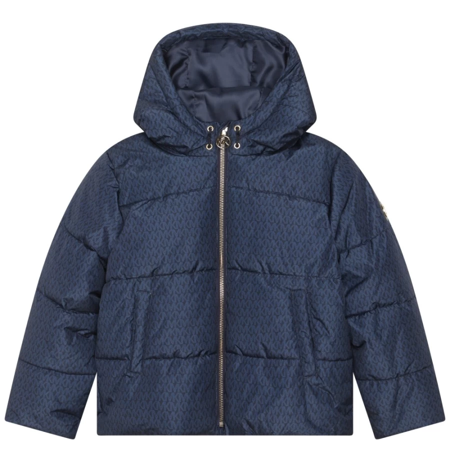MICHAEL KORS Navy Hooded Puffer Jacket for Girls - Warm Winter Coat