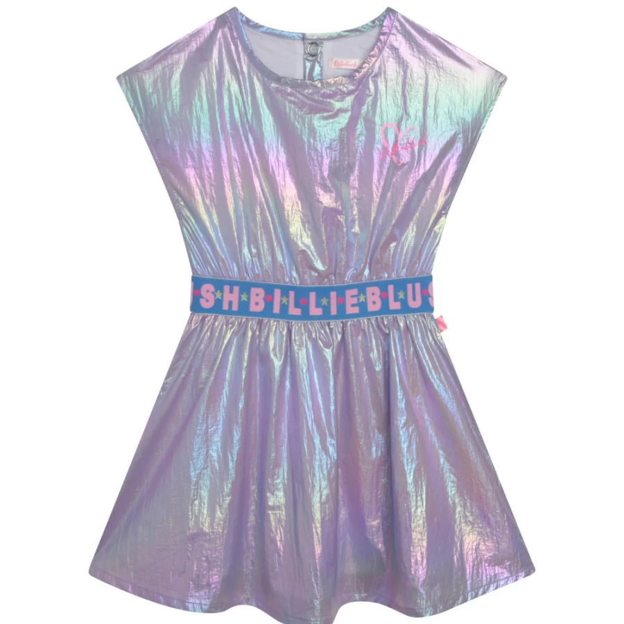 BILLIEBLUSH Pale Blue Shiny Short-Sleeved Dress for Girls - Elegant & Stylish