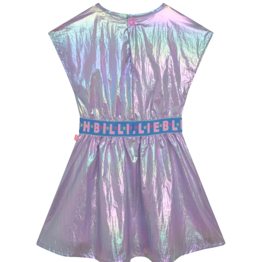 BILLIEBLUSH Pale Blue Shiny Short-Sleeved Dress for Girls - Elegant & Stylish