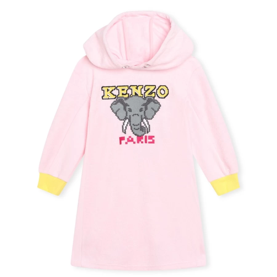 KENZO KIDS Girls Pale Pink Terry Cloth Fleece Dress - Soft Cozy Comfortable Outfit