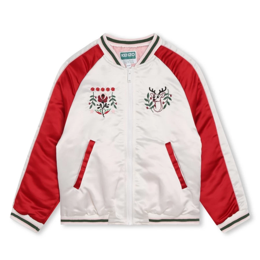 KENZO KIDS Girls Ivory Satin Jacket - Elegant & Stylish Outerwear for Kids