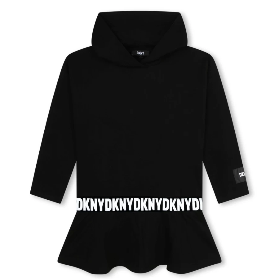 DKNY Girls' Black Hooded Fleece Dress - Warm & Cozy Winter Wear