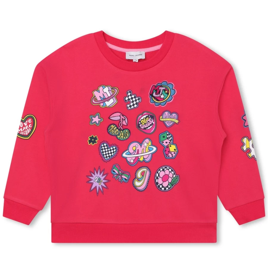 MARC JACOBS Girls Fuschia Fleece Sweatshirt - Soft Cozy Pullover for Kids